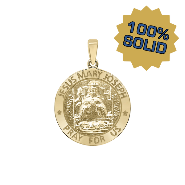 14K Gold Round Holy Family (Jesus, Mary, and Joseph) Medallion (3/4 inch)