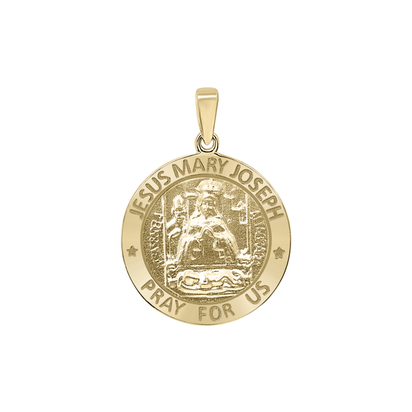 14K Gold Round Holy Family (Jesus, Mary, and Joseph) Medallion (5/8 inch - 1 inch)