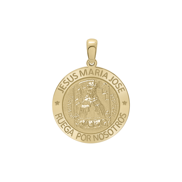 14K Gold Round Sagrada Familia (Jesús, Maria, y Jose) Medallion (5/8 inch - 1 inch)