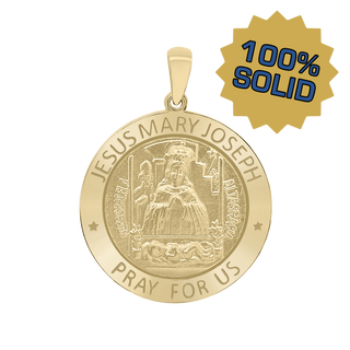 14K Gold Round Holy Family (Jesus, Mary, and Joseph) Medallion (5/8 inch - 1 inch)