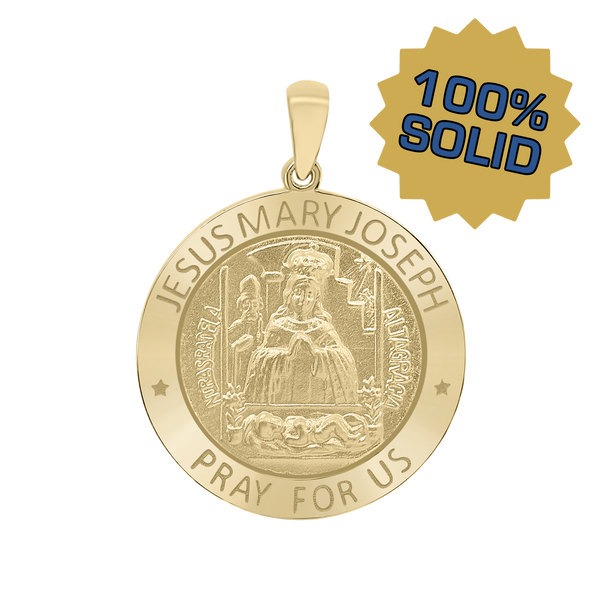 14K Gold Round Holy Family (Jesus, Mary, and Joseph) Medallion (5/8 inch - 1 inch)