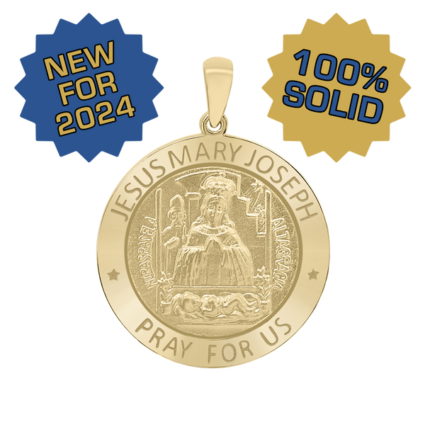 14K Gold Round Holy Family (Jesus, Mary, and Joseph) Medallion (5/8 inch - 1 inch)