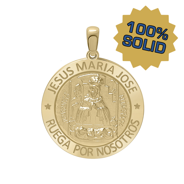 14K Gold Round Sagrada Familia (Jesús, Maria, y Jose) Medallion (5/8 inch - 1 inch)