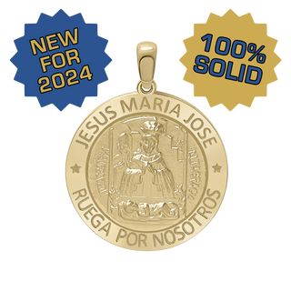 14K Gold Round Sagrada Familia (Jesús, Maria, y Jose) Medallion (5/8 inch - 1 inch)