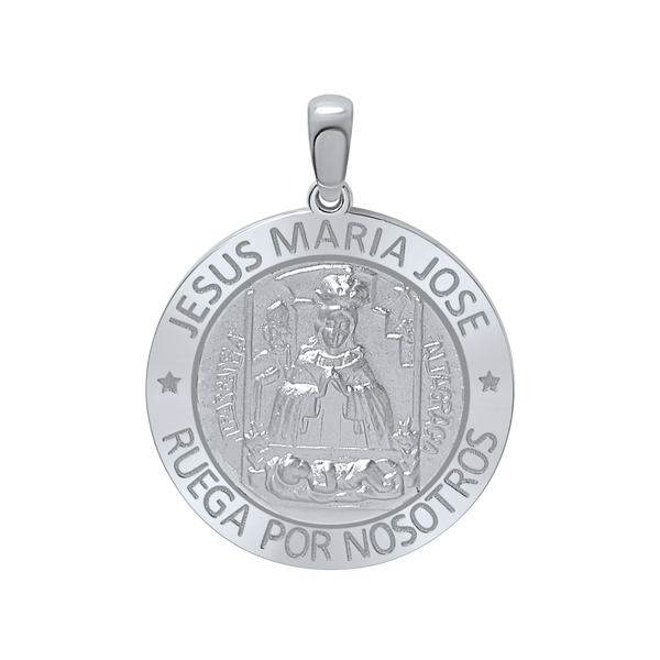Sterling Silver Round Sagrada Familia (Jesús, Maria, y Jose) Medallion (5/8 inch - 1 inch)