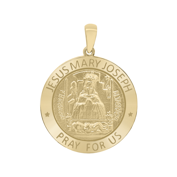 14K Gold Round Holy Family (Jesus, Mary, and Joseph) Medallion (5/8 inch - 1 inch)