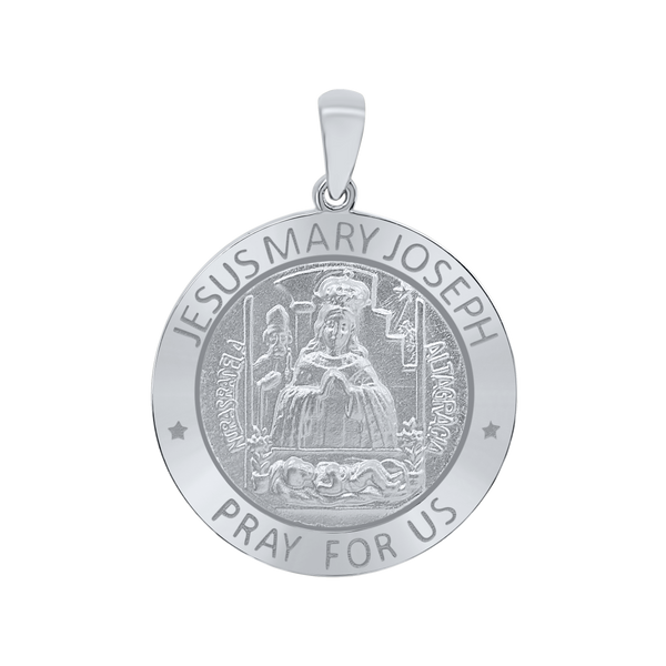 Sterling Silver Round Holy Family (Jesus, Mary, and Joseph) Medallion (5/8 inch - 1 inch)