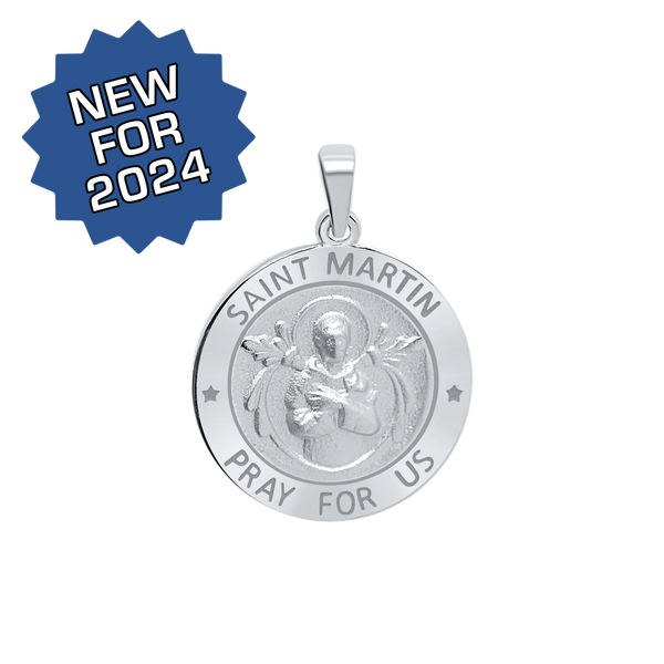 Sterling Silver Round Saint Martin Medallion (3/4 inch)