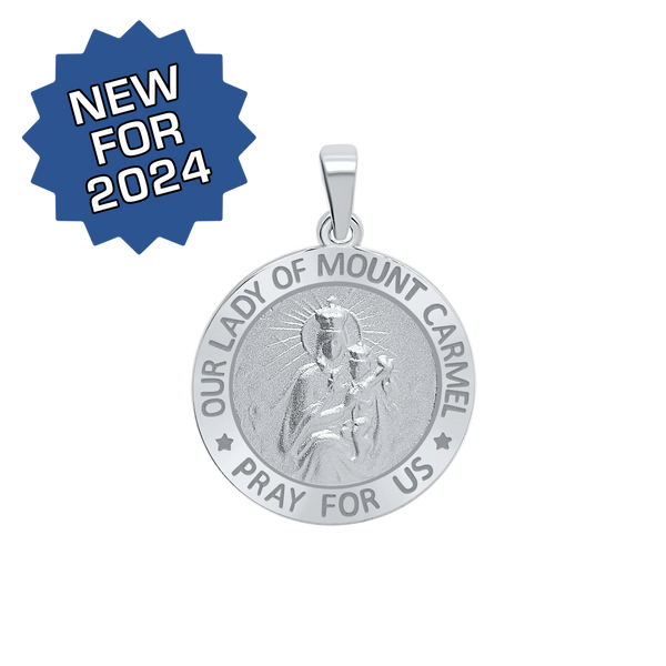 Sterling Silver Round Our Lady of Mount Carmel Medallion (3/4 inch)