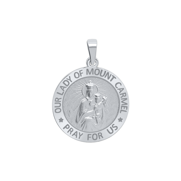 Sterling Silver Round Our Lady of Mount Carmel Medallion (3/4 inch)