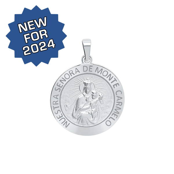 Sterling Silver Round Nuestra Señora de Monte Carmelo Medallion (3/4 inch)