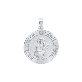 Sterling Silver Round Nuestra Señora de Monte Carmelo Medallion (3/4 inch)