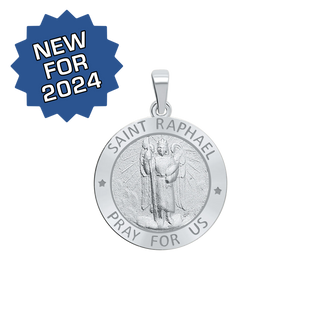 Sterling Silver Round Saint Raphael Medallion (3/4 inch)