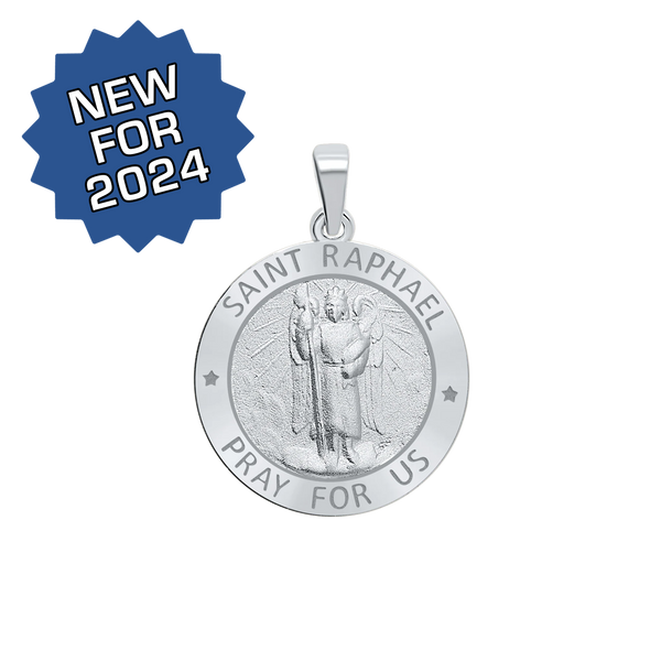 Sterling Silver Round Saint Raphael Medallion (3/4 inch)