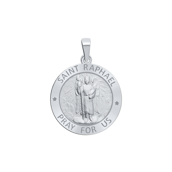 Sterling Silver Round Saint Raphael Medallion (3/4 inch)