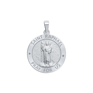 Sterling Silver Round Saint Raphael Medallion (3/4 inch)