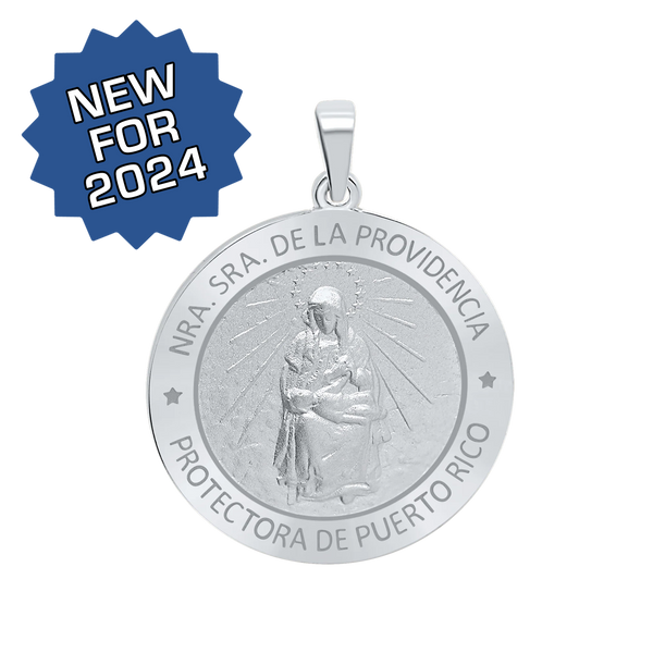 Sterling Silver Round Nuestra Señora de la Providencia Medallion (5/8 inch - 1 inch)