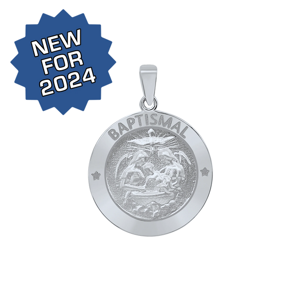 Sterling Silver Round Baptism Medallion (3/4 inch)