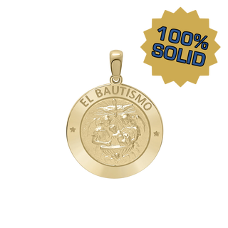 14K Gold Round El Bautismo Medallion (3/4 inch)