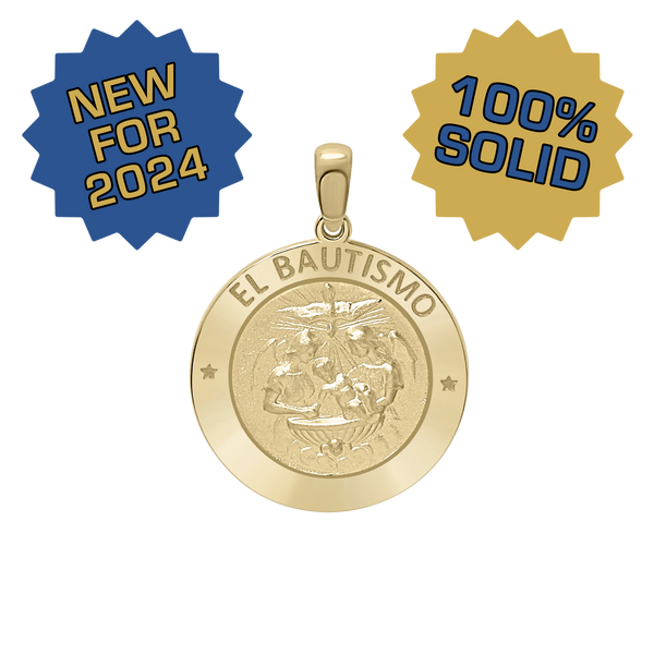 14K Gold Round El Bautismo Medallion (3/4 inch)