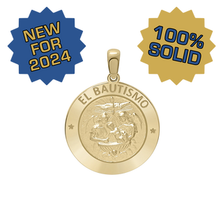 14K Gold Round El Bautismo Medallion (3/4 inch)