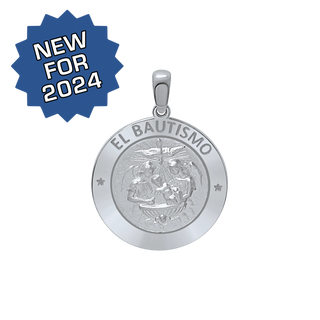 Sterling Silver Round El Bautismo Medallion (3/4 inch)