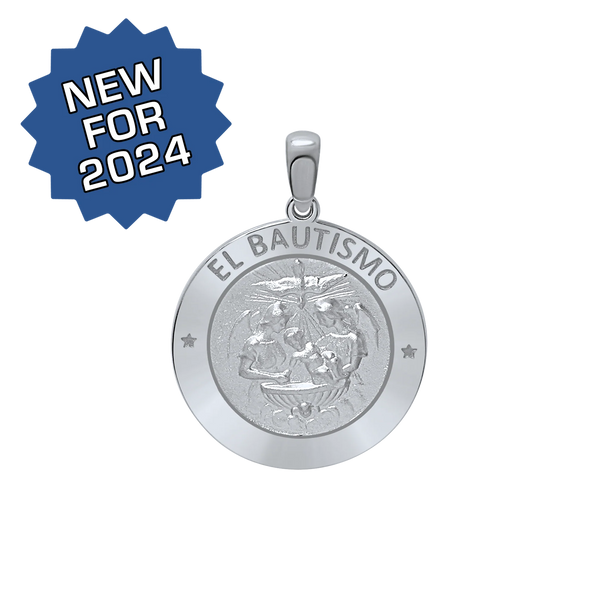 Sterling Silver Round El Bautismo Medallion (3/4 inch)