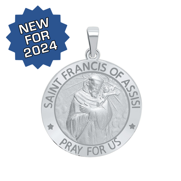 Sterling Silver Round Saint Francis of Assisi Medallion (1 inch)