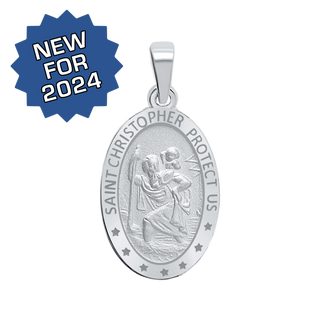 Sterling Silver Oval Saint Christopher Medallion (1 inch)