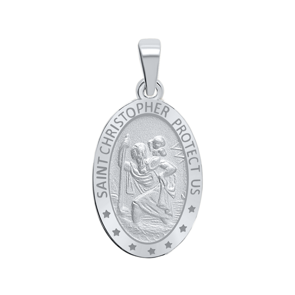 Sterling Silver Oval Saint Christopher Medallion (1 inch)