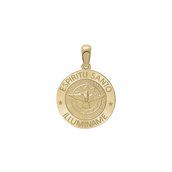 14K Gold Round Espíritu Santo Medallion (5/8 inch - 1 inch)