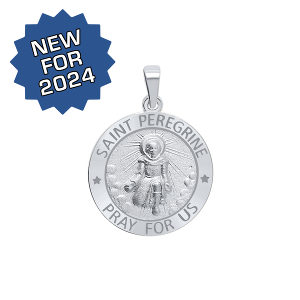 Sterling Silver Round Saint Peregrine Medallion (3/4 inch)