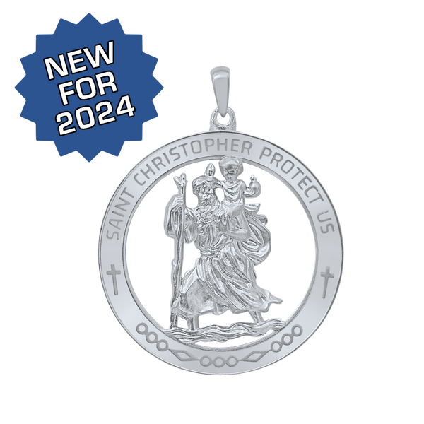 Sterling Silver Round Saint Christopher Medallion (1 1/4 inch - 1 1/2 inch)