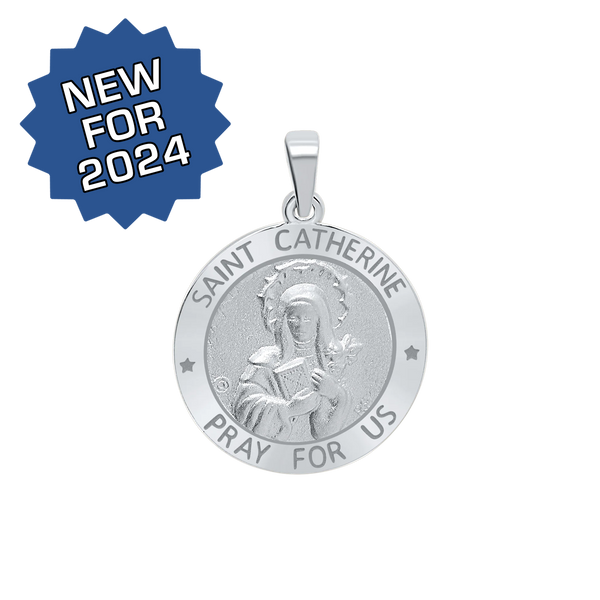 Sterling Silver Round Saint Catherine Medallion (3/4 inch)