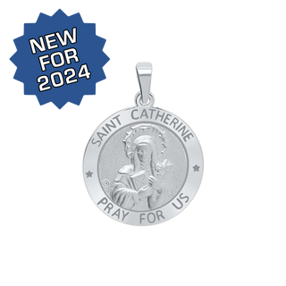 Sterling Silver Round Saint Catherine Medallion (3/4 inch)