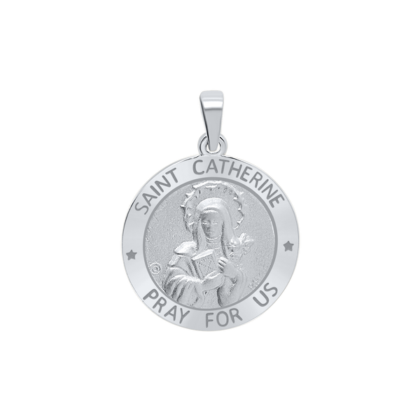 Sterling Silver Round Saint Catherine Medallion (3/4 inch)