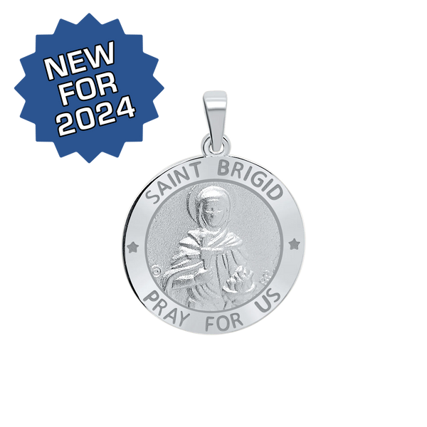 Sterling Silver Round Saint Brigid Medallion (3/4 inch)