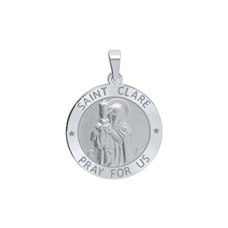 Sterling Silver Round Saint Clare Medallion (3/4 inch)