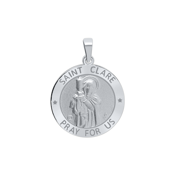 Sterling Silver Round Saint Clare Medallion (3/4 inch)