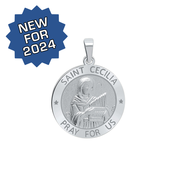 Sterling Silver Round Saint Cecilia Medallion (3/4 inch)