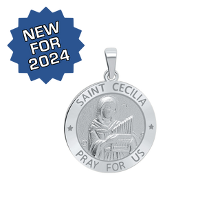 Sterling Silver Round Saint Cecilia Medallion (3/4 inch)