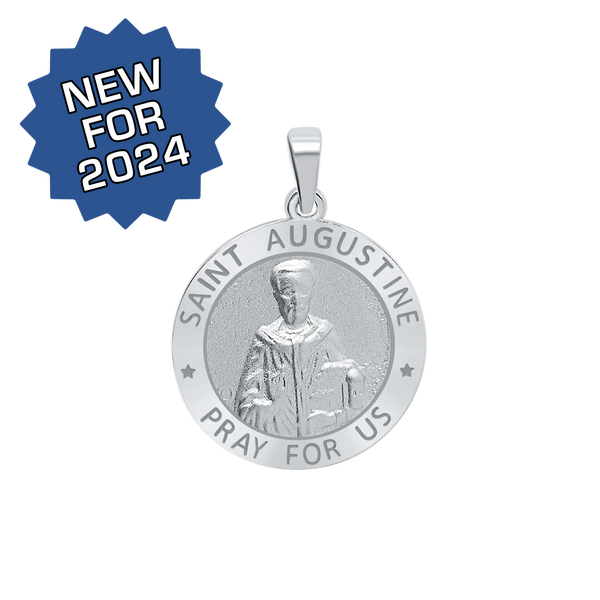 Sterling Silver Round Saint Augustine Medallion (3/4 inch)
