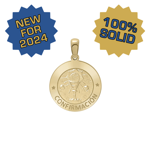 14K Gold Round Confirmación Medallion (5/8 inch)