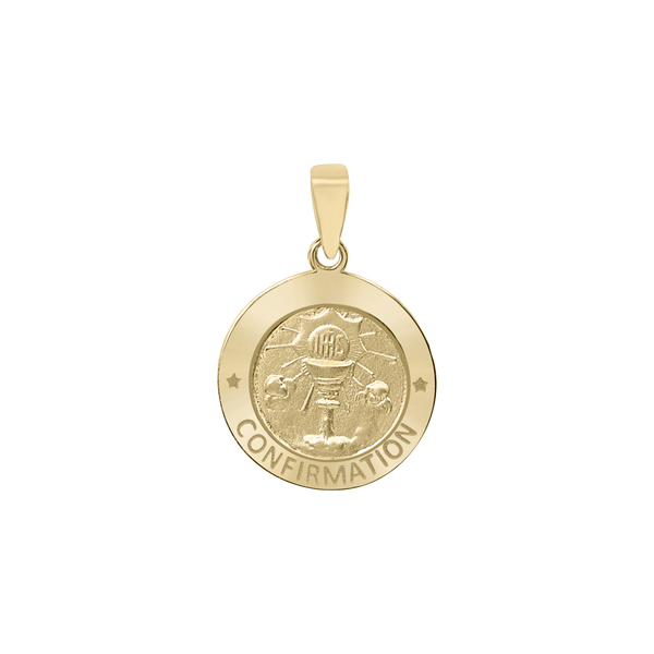 14K Gold Round Confirmation with Chalice Medallion (1/2 inch - 1 inch)