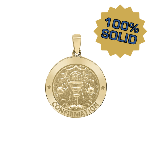 14K Gold Round Confirmation with Chalice Medallion (1/2 inch - 1 inch)