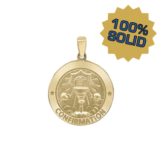 14K Gold Round Confirmation with Chalice Medallion (1/2 inch - 1 inch)