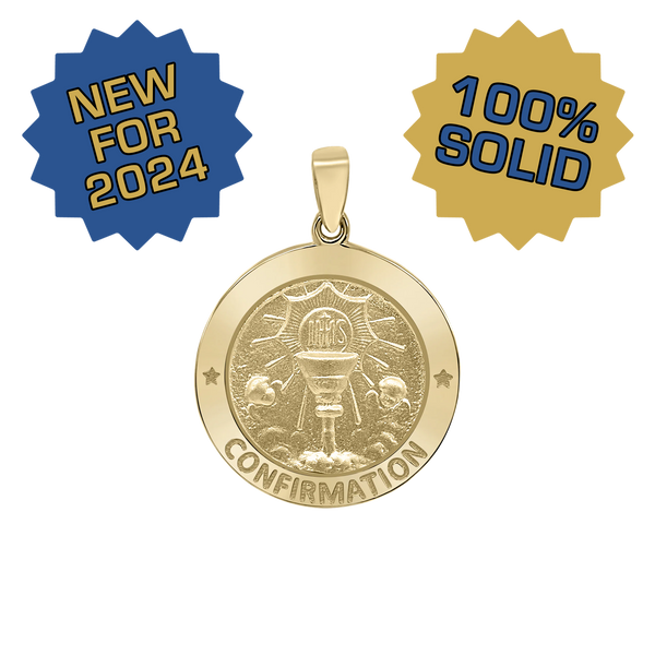 14K Gold Round Confirmation with Chalice Medallion (1/2 inch - 1 inch)