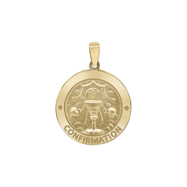 14K Gold Round Confirmation with Chalice Medallion (1/2 inch - 1 inch)