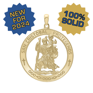 14K Gold Round San Cristobal Medallion (1 1/4 inch - 1 1/2 inch)