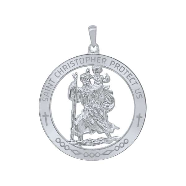 Sterling Silver Round Saint Christopher Medallion (1 1/4 inch - 1 1/2 inch)